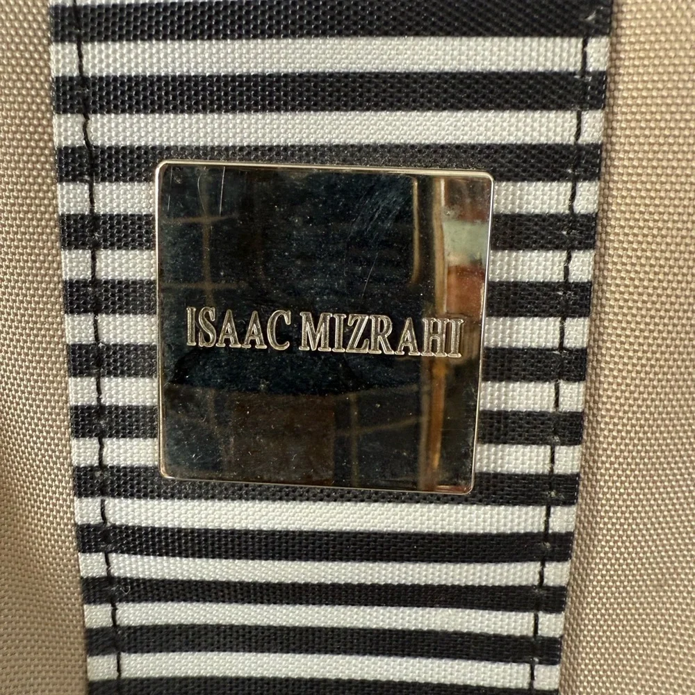 Isaac Mizrahi Large Essential Travel Tote Beige and Stripes - Picture 4 of 10